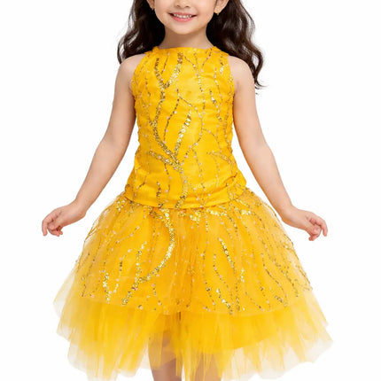 Girls Yellow Sequin western dance dress | Kids Bollywood Fancy Dress for School Function & Stage Performance Fancydresswale.com