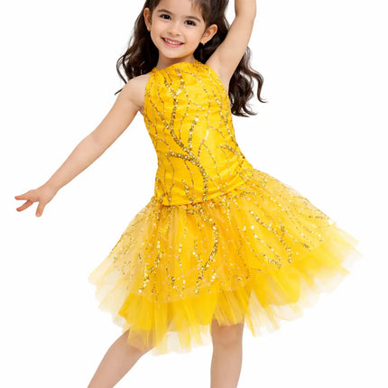 Girls Yellow Sequin western dance dress | Kids Bollywood Fancy Dress for School Function & Stage Performance Fancydresswale.com
