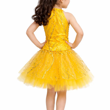 Girls Yellow Sequin western dance dress | Kids Bollywood Fancy Dress for School Function & Stage Performance Fancydresswale.com