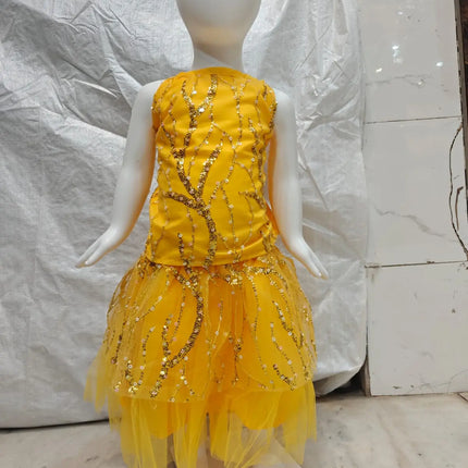 Girls Yellow Sequin western dance dress | Kids Bollywood Fancy Dress for School Function & Stage Performance Fancydresswale.com