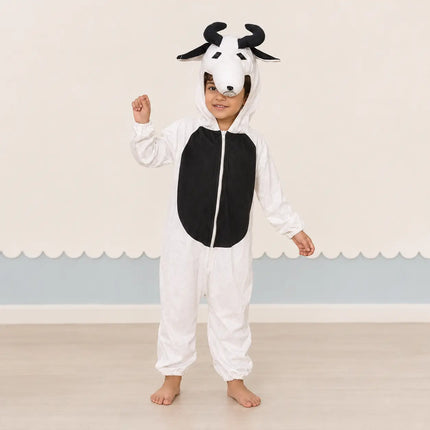 Goat Animal Costume Jumpsuit with Horns & Ears Hood fancydresswale.com