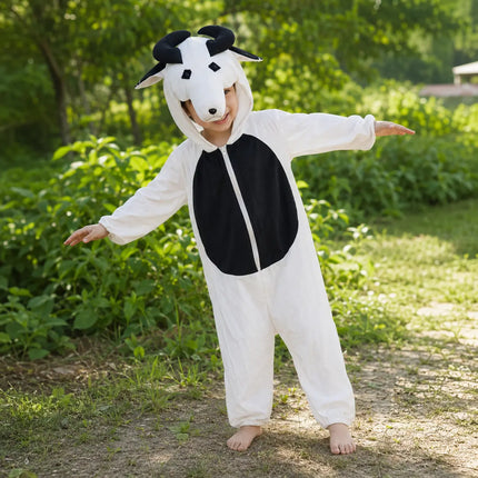 Goat Animal Costume Jumpsuit with Horns & Ears Hood fancydresswale.com