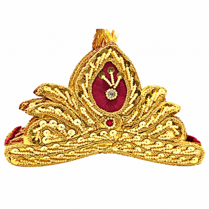Royal Golden Mukut Crown with Burgundy Panel for Kids (8-12 Years) – Set of 12