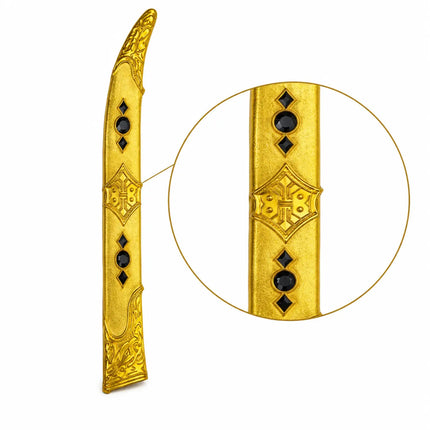 Decorative gold-tone sheath with dark circular and diamond-shaped accents