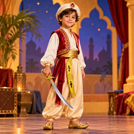 School play royal costume styling with Golden Talwaar and sheath