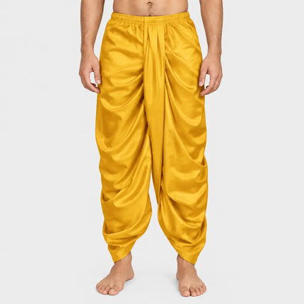 Golden-yellow dhoti AI hero on light-gray background