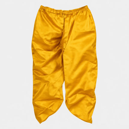 Golden-yellow dhoti front folds close-up preview