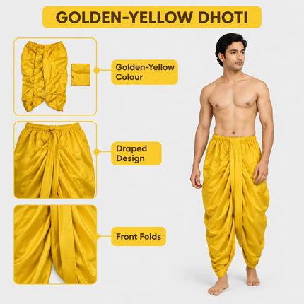 Golden-yellow dhoti design infographic