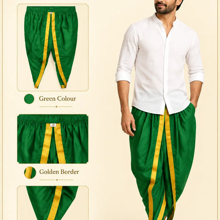 Green dhoti cream-gold design infographic, shirt not included