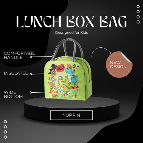 Lunch Box Insulated Bag Soft Leakproof Lunch Bag for Kids Men Women, Durable Thermal Lunch Pail for School Work Office | Fit 6 Cans-Green Dino