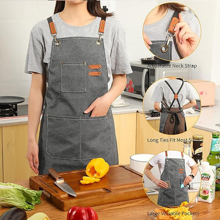 Chef Aprons Canvas Cross Back Premium : Stylish Unisex Design with Spacious Pockets fancydresswale.com