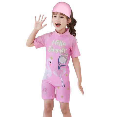 Fancydresswale Little Girls Swimwear with Matching Cap -Princess -Hello Summer
