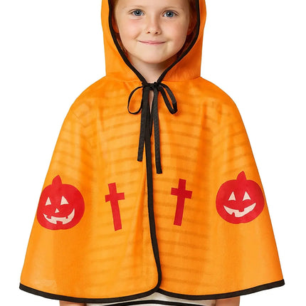 Halloween Devil Cape for Kids – Orange Pumpkin Cloak with Horned Hood, Soft Fabric, Unisex Costume for Boys & Girls fancydresswale.com