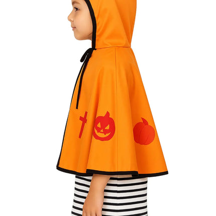 Halloween Devil Cape for Kids – Orange Pumpkin Cloak with Horned Hood, Soft Fabric, Unisex Costume for Boys & Girls fancydresswale.com