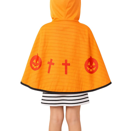 Halloween Devil Cape for Kids – Orange Pumpkin Cloak with Horned Hood, Soft Fabric, Unisex Costume for Boys & Girls fancydresswale.com
