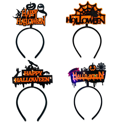 Halloween Headbands - LED Light-Up costume Party Accessories Pumpkin, Graveyard, Dripping Horror, and Spider Web Themes (Crow Ghost Hand) Fancydresswale
