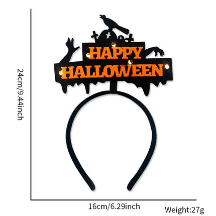 Halloween Headbands - LED Light-Up costume Party Accessories Pumpkin, Graveyard, Dripping Horror, and Spider Web Themes (Crow Ghost Hand) Fancydresswale