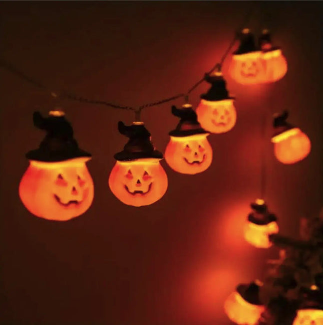 Halloween LED String Lights Pumpkin, Ghost, Eyeball, Cat, Skull, and Spider LED Decorations for Indoor & Outdoor Halloween Decor (Black Hat Pumpkin) Fancydresswale