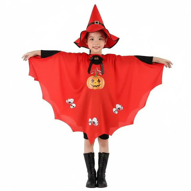 Halloween Witch Costume for Girls – Cloak & Hat Set | Red & Black fancydresswale.com