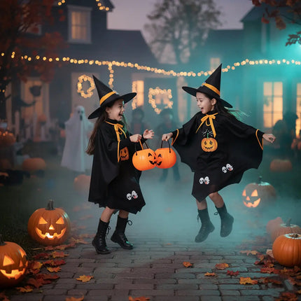 Halloween Witch Costume for Girls – Cloak & Hat Set | Red & Black fancydresswale.com