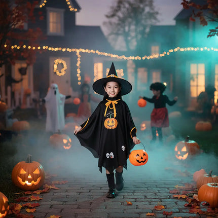 Halloween Witch Costume for Girls – Cloak & Hat Set | Red & Black fancydresswale.com