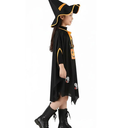 Halloween Witch Costume for Girls – Cloak & Hat Set | Red & Black fancydresswale.com