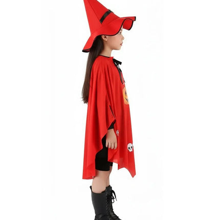 Halloween Witch Costume for Girls – Cloak & Hat Set | Red & Black fancydresswale.com