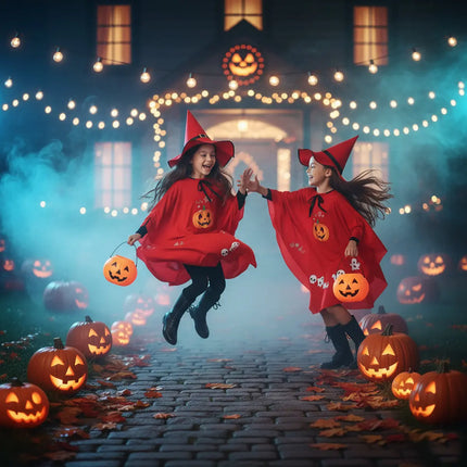 Halloween Witch Costume for Girls – Cloak & Hat Set | Red & Black fancydresswale.com