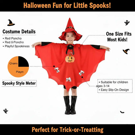 Halloween Witch Costume for Girls – Cloak & Hat Set | Red & Black fancydresswale.com