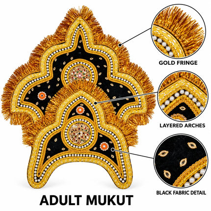 Handcrafted Golden Mukut Crown for Adults (Black and Blue) fancydresswale.com