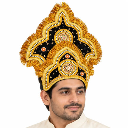 Handcrafted Golden Mukut Crown for Adults (Black and Blue) fancydresswale.com