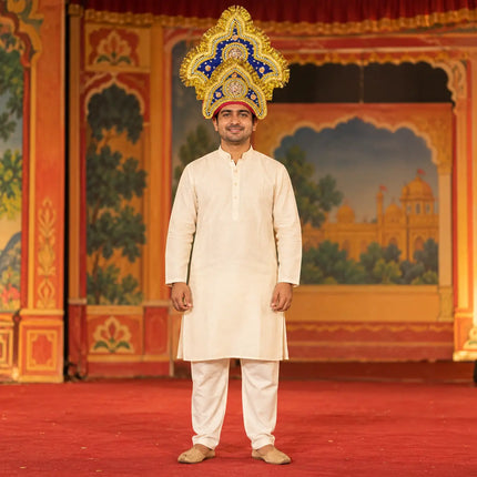 Handcrafted Golden Mukut Crown for Adults (Black and Blue) fancydresswale.com