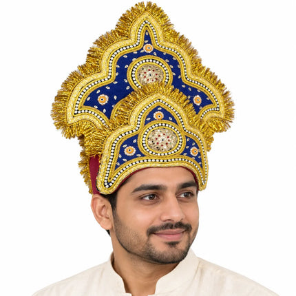 Handcrafted Golden Mukut Crown for Adults (Black and Blue) fancydresswale.com