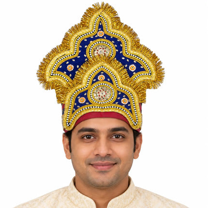 Handcrafted Golden Mukut Crown for Adults (Black and Blue) fancydresswale.com