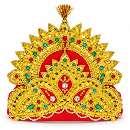 Handmade Red and Gold Mukut Crown for Kids – 3 Sizes Available fancydresswale.com