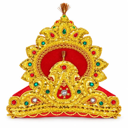 Handmade Red and Gold Mukut Crown for Kids – 3 Sizes Available fancydresswale.com
