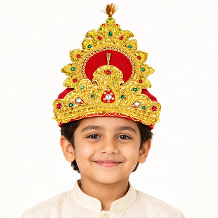 Handmade Red and Gold Mukut Crown for Kids – 3 Sizes Available fancydresswale.com
