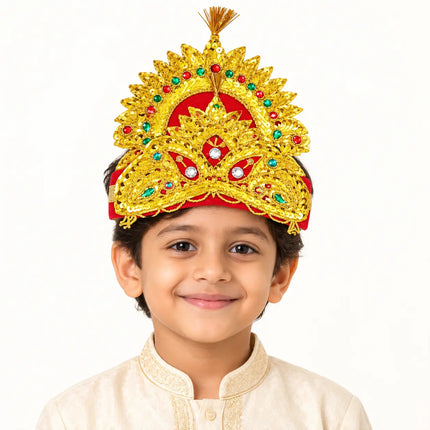 Handmade Red and Gold Mukut Crown for Kids – 3 Sizes Available fancydresswale.com