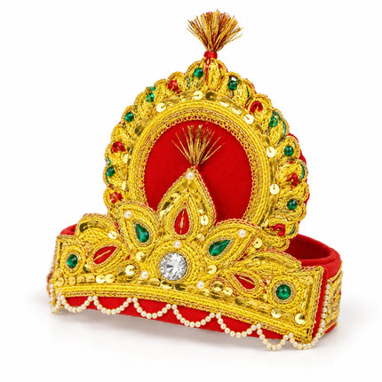 Handmade Red and Gold Mukut Crown for Kids – 3 Sizes Available fancydresswale.com