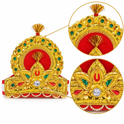 Handmade Red and Gold Mukut Crown for Kids – 3 Sizes Available fancydresswale.com