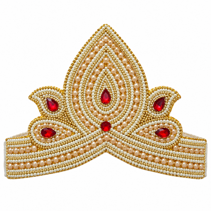 Pearl and Red Golden Mukut Crown for Kids (6-10 Years) – Pack of 6