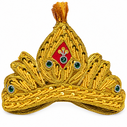 Royal Golden Mukut Crown with Green Jewel for Kids (12-15 Years) – Set of 12