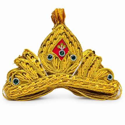 Royal Golden Mukut Crown with Green Jewel for Kids (12-15 Years) – Set of 12