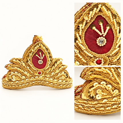 Royal Golden Mukut Crown with Burgundy Panel for Kids (8-12 Years) – Set of 12