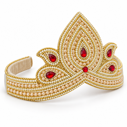 Pearl and Red Golden Mukut Crown for Kids (6-10 Years) – Pack of 6