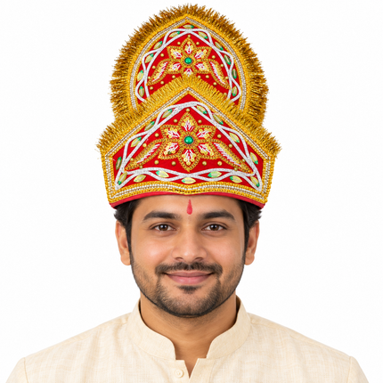 Handmade Double Mukut Crown for Kids (10+ Years) – Red and Black