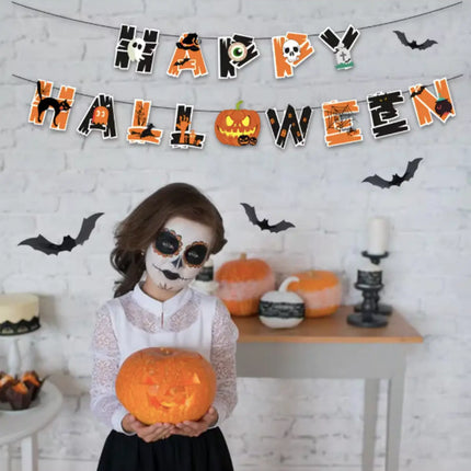 Happy Halloween Decorations Set,Party Props, Pumpkin Banners, Character Cutouts (Pumpkin Flag) Fancydresswale