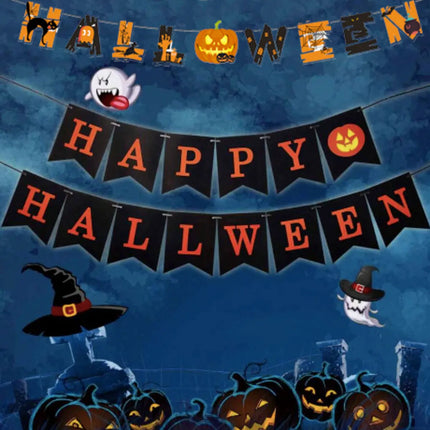 Happy Halloween Decorations Set,Party Props, Pumpkin Banners, Character Cutouts (Pumpkin Flag) Fancydresswale