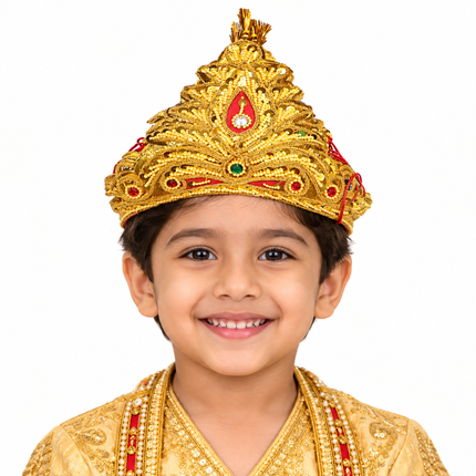 Royal Golden Mukut Crown with Burgundy Panel for Kids (8-12 Years) – Set of 12
