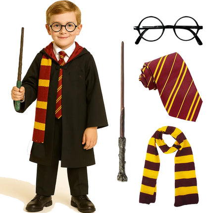 Harry Potter Costume for Kids – Wizard Robe with Wand, Glasses, Tie & Scarf (3–9 Years) fancydresswale.com